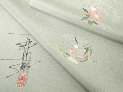 平和屋着物●極上　京加賀友禅　百貫石峰 　小紋　反物　着尺　花散らし　証紙付き　逸品　未使用　DZAA12157kh6
