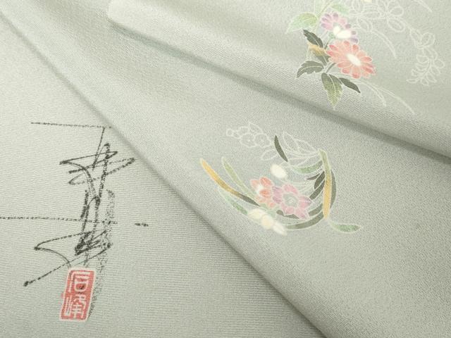 平和屋着物●極上　京加賀友禅　百貫石峰 　小紋　反物　着尺　花散らし　証紙付き　逸品　未使用　DZAA12157kh6