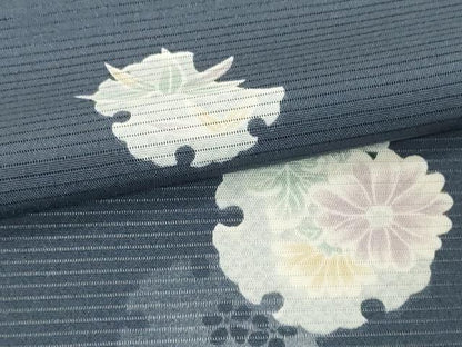 平和屋着物●極上　夏物　小紋　反物　着尺　絽　京友禅　雪輪芝花文　逸品　未使用　DZAA12172kh6