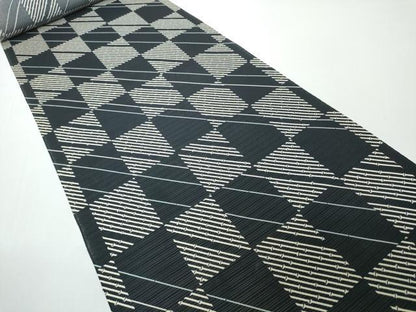 平和屋着物●極上　夏物　小紋　反物　着尺　絽　市松竹節文　黒地　逸品　未使用　DZAA12173kh6