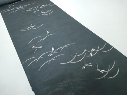 平和屋着物●極上　夏物　小紋　反物　着尺　絽　五泉　蜻蛉芝文　トンボ　黒地　逸品　未使用　DZAA12174kh6