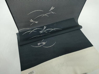 平和屋着物●極上　夏物　小紋　反物　着尺　絽　五泉　蜻蛉芝文　トンボ　黒地　逸品　未使用　DZAA12174kh6