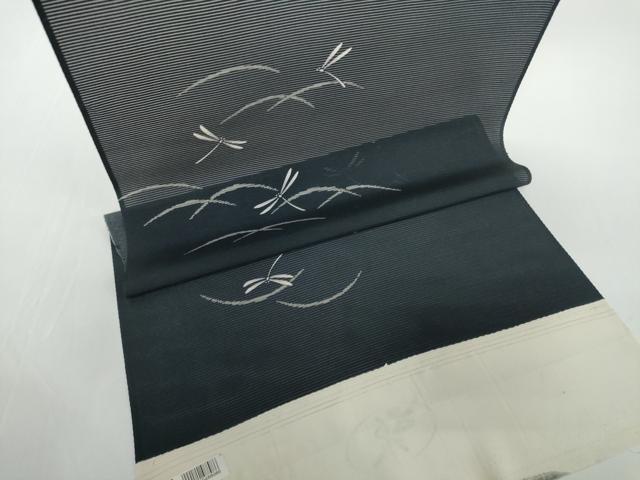 平和屋着物●極上　夏物　小紋　反物　着尺　絽　五泉　蜻蛉芝文　トンボ　黒地　逸品　未使用　DZAA12174kh6