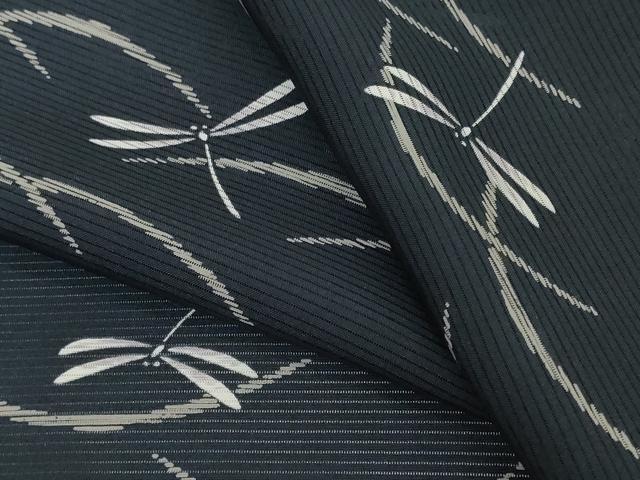 平和屋着物●極上　夏物　小紋　反物　着尺　絽　五泉　蜻蛉芝文　トンボ　黒地　逸品　未使用　DZAA12174kh6