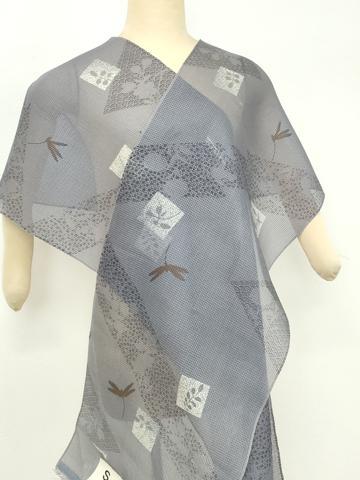 平和屋着物●極上　夏物　小紋　反物　着尺　紅梅　絹麻　色紙花文　蜻蛉　トンボ　逸品　未使用　DZAA12180kh6