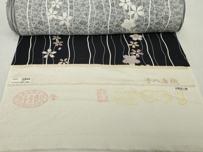 平和屋着物●極上　小紋　反物　着尺　千八唐織　桜間道　黒地　逸品　未使用　DZAA12189kh6