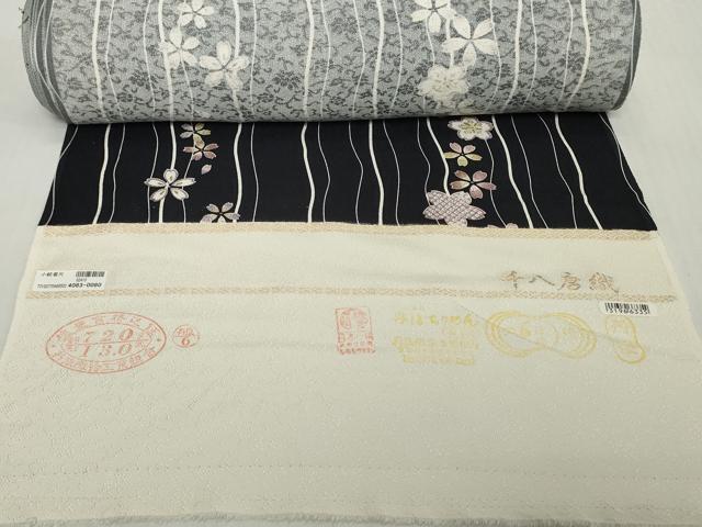 平和屋着物●極上　小紋　反物　着尺　千八唐織　桜間道　黒地　逸品　未使用　DZAA12189kh6