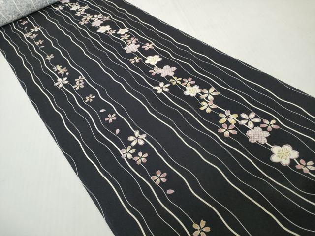平和屋着物●極上　小紋　反物　着尺　千八唐織　桜間道　黒地　逸品　未使用　DZAA12189kh6