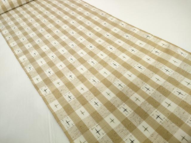 平和屋着物●極上　ぜんまい紬　反物　着尺　格子絣　証紙付き　逸品　未使用　DZAA12210kh6