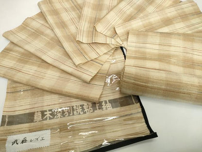 平和屋本店●極上　郡上紬　草木染　反物　着尺　武藤シズエ作　横段文　逸品　未使用　DZAA12211kh6