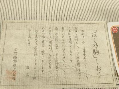平和屋本店●極上　夏物　本塩沢　夏塩沢　反物　着尺　縞　星野織物　証紙付き　逸品　未使用　DZAA12228kh6