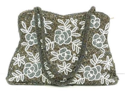 平和屋着物●極上　和装小物　和装バッグ　ビーズバッグ　草花　逸品　DZAA12251kh6