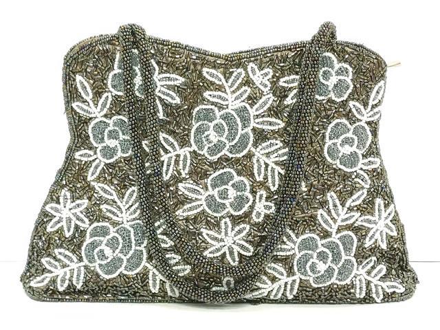 平和屋着物●極上　和装小物　和装バッグ　ビーズバッグ　草花　逸品　DZAA12251kh6