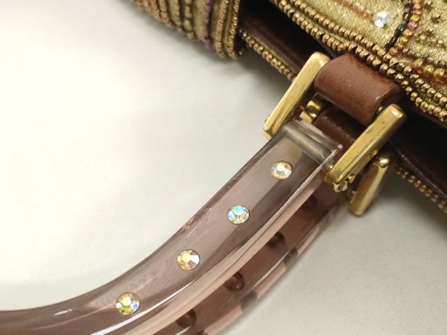 平和屋着物●極上　和装小物　和装バッグ　ハンドバッグ　ビーズバッグ　螺鈿　洋花文　持ち手付き　レトロ　逸品　DZAA12255kh6
