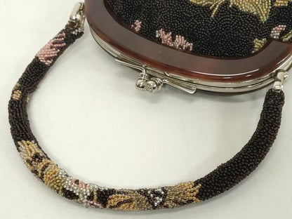 平和屋着物●極上　和装小物　和装バッグ　ビーズバッグ　草花文　がま口　レトロ　逸品　DZAA12258kh6