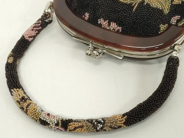 平和屋着物●極上　和装小物　和装バッグ　ビーズバッグ　草花文　がま口　レトロ　逸品　DZAA12258kh6