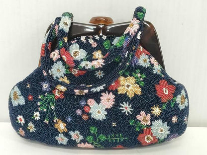 平和屋着物●極上　和装小物　和装バッグ　ビーズバッグ　草花文　がま口　レトロ　逸品　DZAA12259kh6