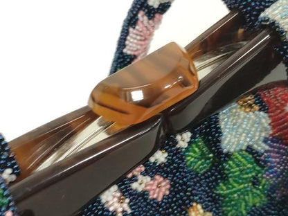 平和屋着物●極上　和装小物　和装バッグ　ビーズバッグ　草花文　がま口　レトロ　逸品　DZAA12259kh6