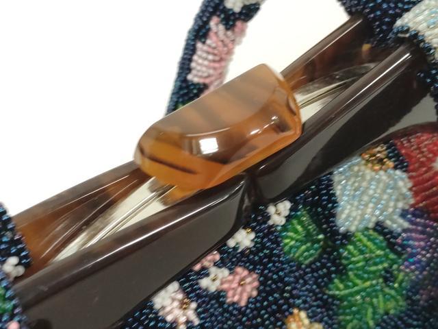 平和屋着物●極上　和装小物　和装バッグ　ビーズバッグ　草花文　がま口　レトロ　逸品　DZAA12259kh6