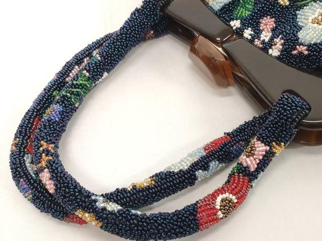 平和屋着物●極上　和装小物　和装バッグ　ビーズバッグ　草花文　がま口　レトロ　逸品　DZAA12259kh6