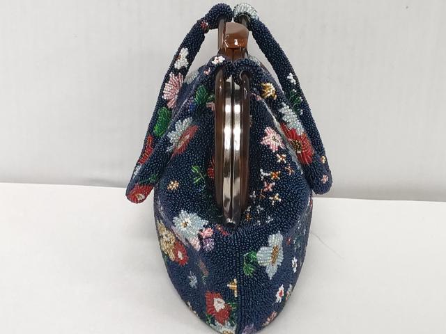 平和屋着物●極上　和装小物　和装バッグ　ビーズバッグ　草花文　がま口　レトロ　逸品　DZAA12259kh6