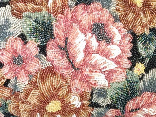 平和屋着物●極上　和装小物　和装バッグ　ビーズバッグ　手刺繍　草花文　レトロ　逸品　DZAA12260kh6