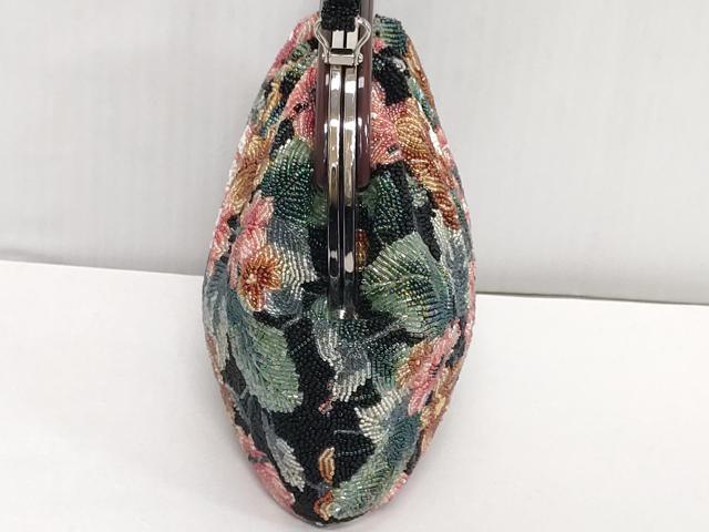 平和屋着物●極上　和装小物　和装バッグ　ビーズバッグ　手刺繍　草花文　レトロ　逸品　DZAA12260kh6