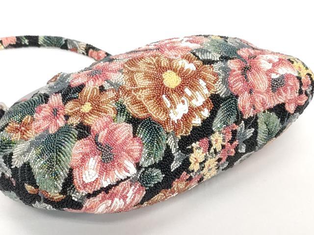 平和屋着物●極上　和装小物　和装バッグ　ビーズバッグ　手刺繍　草花文　レトロ　逸品　DZAA12260kh6