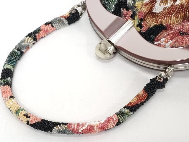 平和屋着物●極上　和装小物　和装バッグ　ビーズバッグ　手刺繍　草花文　レトロ　逸品　DZAA12260kh6