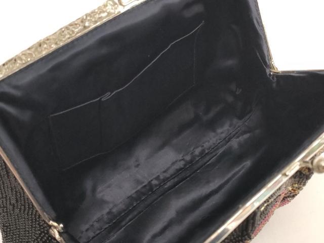 平和屋着物●極上　和装小物　和装バッグ　ビーズバッグ　洋花文　持ち手付き　がま口　レトロ　逸品　DZAA12262kh6