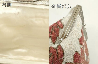 平和屋着物●極上　和装小物　和装バッグ　ビーズバッグ　花重ね　持ち手付き　がま口　レトロ　逸品　DZAA12265kh6