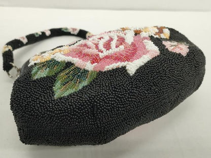 平和屋着物●極上　和装小物　和装バッグ　ビーズバッグ　黒ビーズ　薔薇　持ち手付き　がま口　レトロ　逸品　DZAA12266kh6