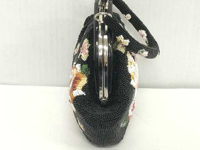 平和屋着物●極上　和装小物　和装バッグ　ビーズバッグ　黒ビーズ　薔薇　持ち手付き　がま口　レトロ　逸品　DZAA12266kh6