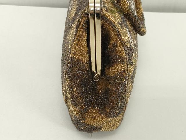平和屋着物●極上　和装小物　和装バッグ　ビーズバッグ　草花文　持ち手付き　レトロ　逸品　DZAA12270kh6
