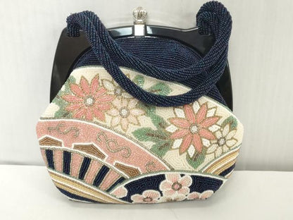 平和屋着物●極上　和装小物　和装バッグ　ビーズバッグ　草花　持ち手付き　がま口　レトロ　逸品　DZAA12273kh6