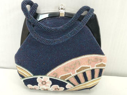 平和屋着物●極上　和装小物　和装バッグ　ビーズバッグ　草花　持ち手付き　がま口　レトロ　逸品　DZAA12273kh6