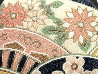 平和屋着物●極上　和装小物　和装バッグ　ビーズバッグ　草花　持ち手付き　がま口　レトロ　逸品　DZAA12273kh6