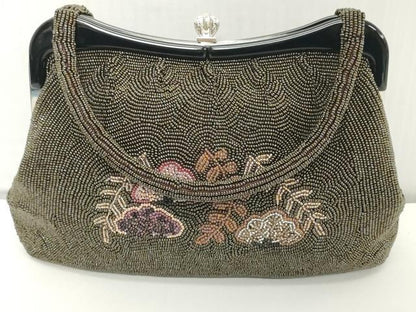 平和屋着物●極上　和装小物　和装バッグ　ビーズバッグ　草花　持ち手付き　がま口　レトロ　逸品　DZAA12275kh6