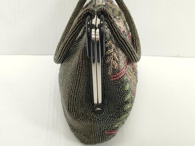 平和屋着物●極上　和装小物　和装バッグ　ビーズバッグ　草花　持ち手付き　がま口　レトロ　逸品　DZAA12275kh6