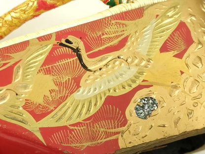 平和屋着物●極上　和装小物　ぽっくり下駄　こっぽり・おこぼ下駄　金蒔絵　飛鶴　21cm　逸品　DZAA12343kh6