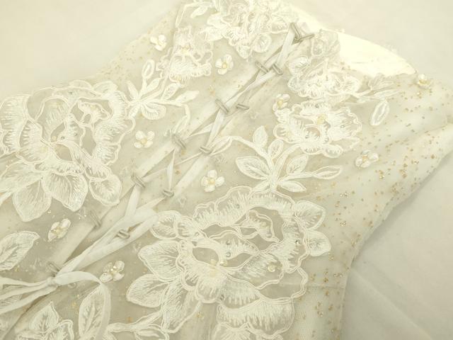 平和屋本店●極上　ウェディングドレス　婚礼　結婚式　披露宴　花嫁　レース　チュール　刺繍　ラインストーン　逸品　DZAA12392kh6