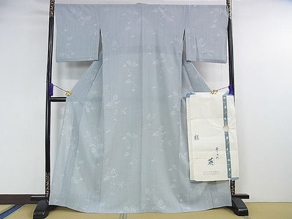 平和屋本店■極上　洗える最高級着物　＜英＞はなぶさ謹製　小紋　単衣　枝葉文　たとう紙付き　逸品　DZAA1306kh4 - 平和屋