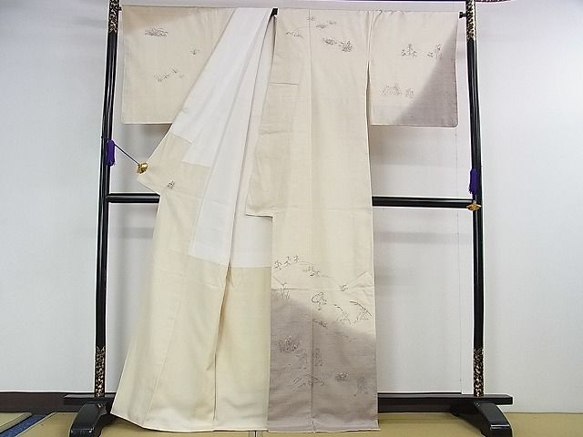 平和屋本店■極上 石川県指定無形文化財 牛首紬 白山工房 手織り 市川純一郎 訪問着 刺繍 鳥獣戯画 京都きもの友禅 DZAA1308kh4 - 平和屋