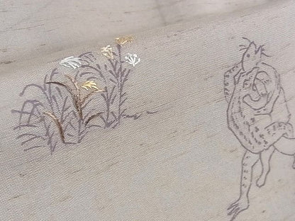 平和屋本店■極上 石川県指定無形文化財 牛首紬 白山工房 手織り 市川純一郎 訪問着 刺繍 鳥獣戯画 京都きもの友禅 DZAA1308kh4 - 平和屋