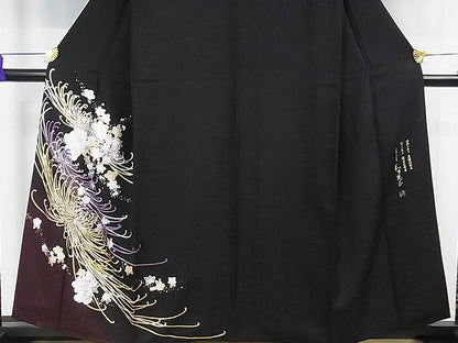 平和屋本店■極上　金彩友禅　卓越技能者・名工・和田光正　訪問着　乱菊　舞花文　暈し染め　黒地　金銀彩 DZAA1309kh4 - 平和屋