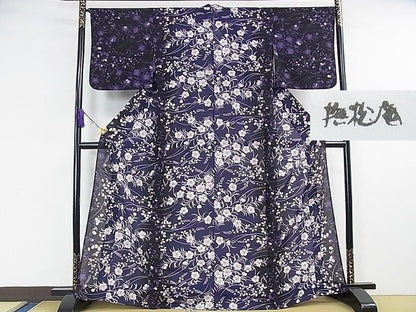 平和屋本店■極上　夏物　撫松庵　小紋・浴衣兼用　絽縮緬　秋草文　洗える着物　逸品　DZAA1317kh4 - 平和屋