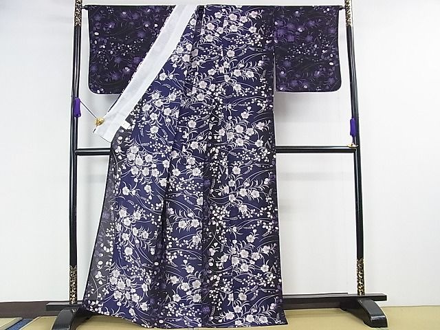 平和屋本店■極上　夏物　撫松庵　小紋・浴衣兼用　絽縮緬　秋草文　洗える着物　逸品　DZAA1317kh4 - 平和屋