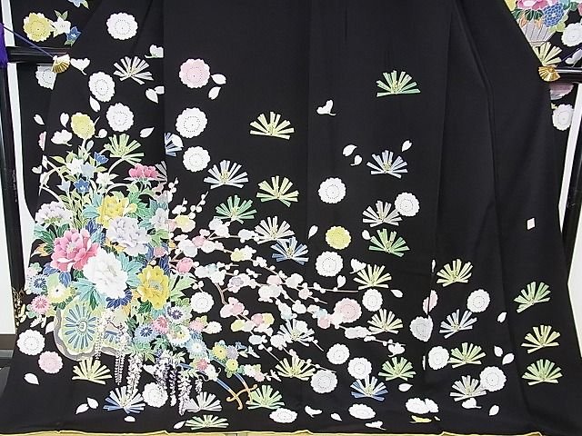 平和屋本店■極上　振袖　友禅　作家物　吉祥花車文　黒地　逸品　DZAA1325kh4 - 平和屋