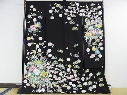 平和屋本店■極上　振袖　友禅　作家物　吉祥花車文　黒地　逸品　DZAA1325kh4 - 平和屋