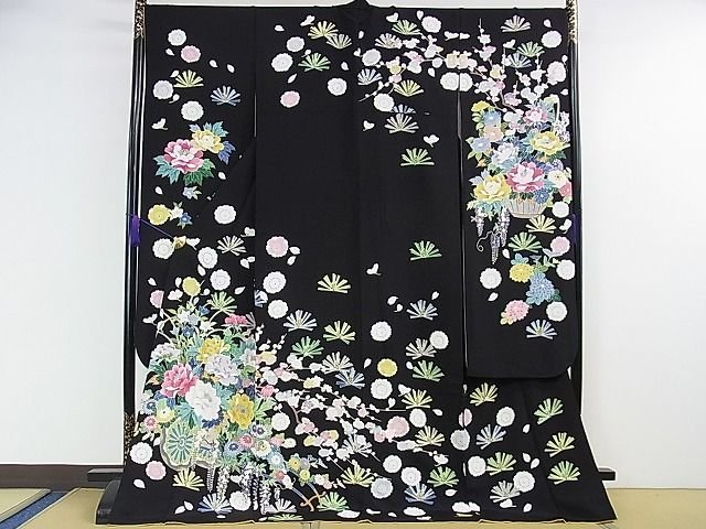 平和屋本店■極上　振袖　友禅　作家物　吉祥花車文　黒地　逸品　DZAA1325kh4 - 平和屋